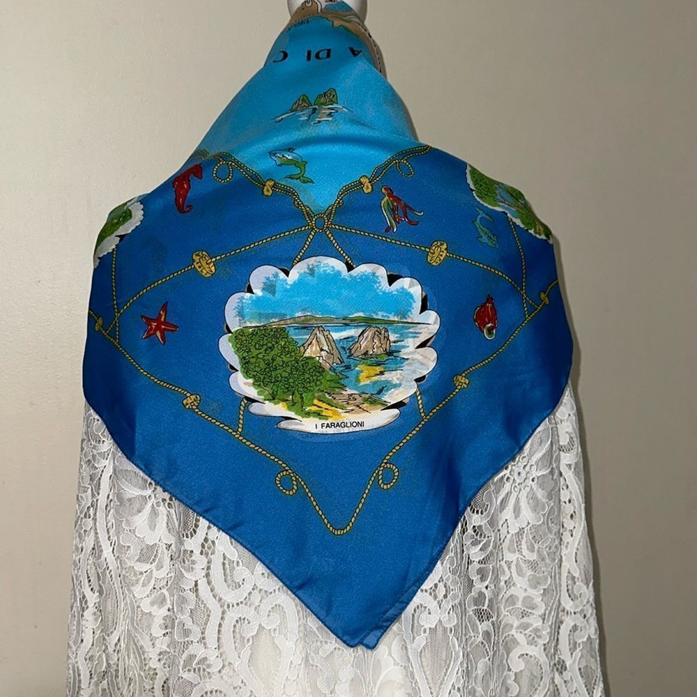 FONTANAROSA Vintage Italy ISOLA DE CAPRI Blue Red Yellow Nautical Square Scarf